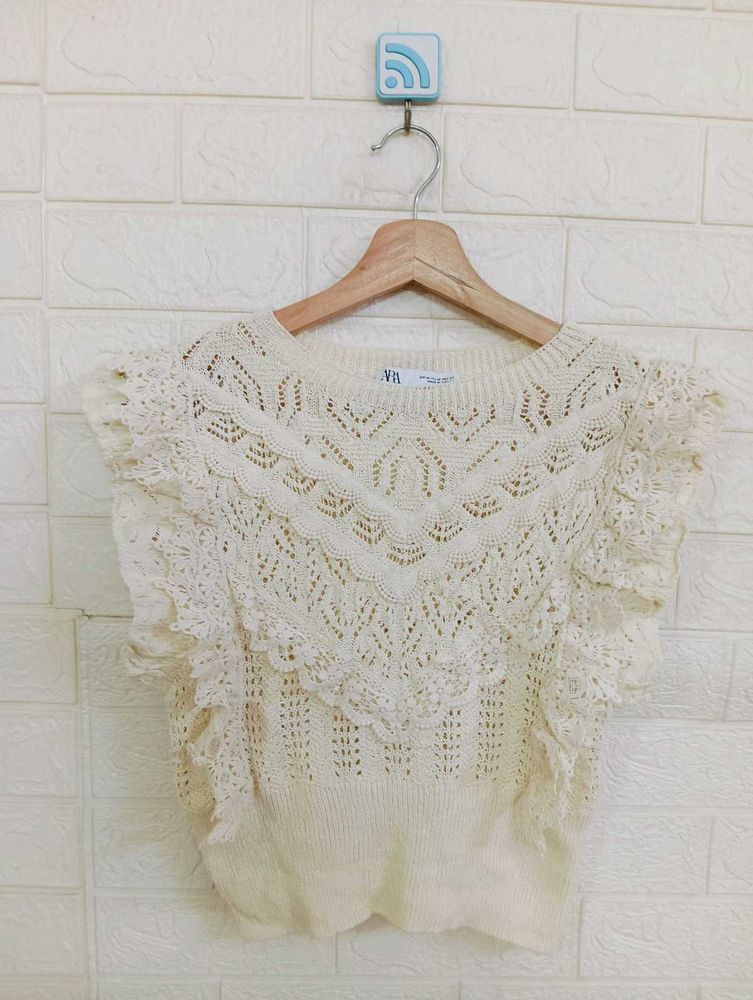 Zara Knit Top with Lace Details