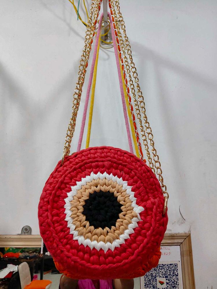 Red Evil Eye Crochet Bag