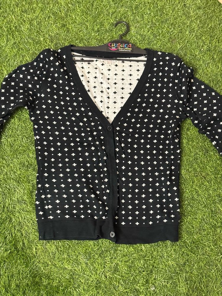 Black Cardigan With White Dots