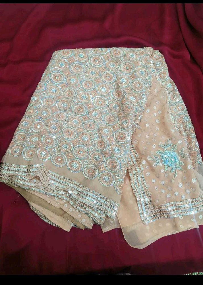 Embroidered Peach Saree