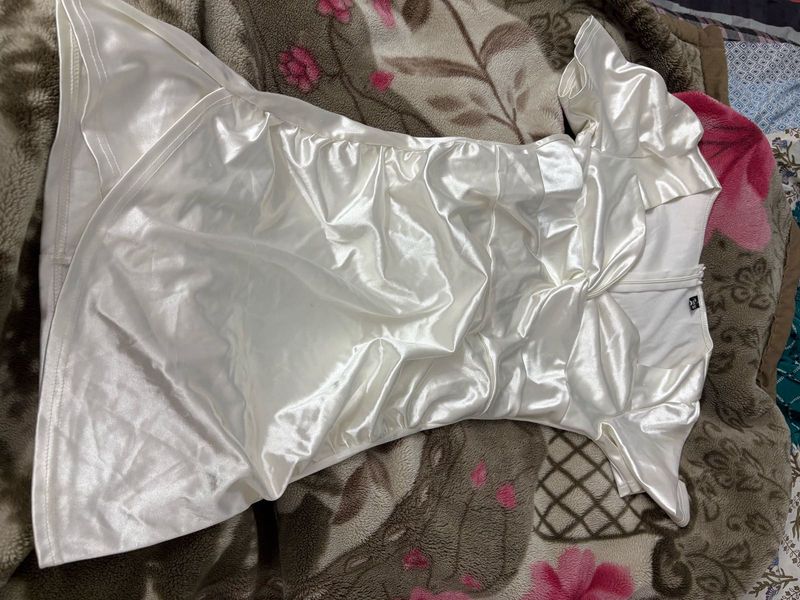 White Satin Mini Dress free size