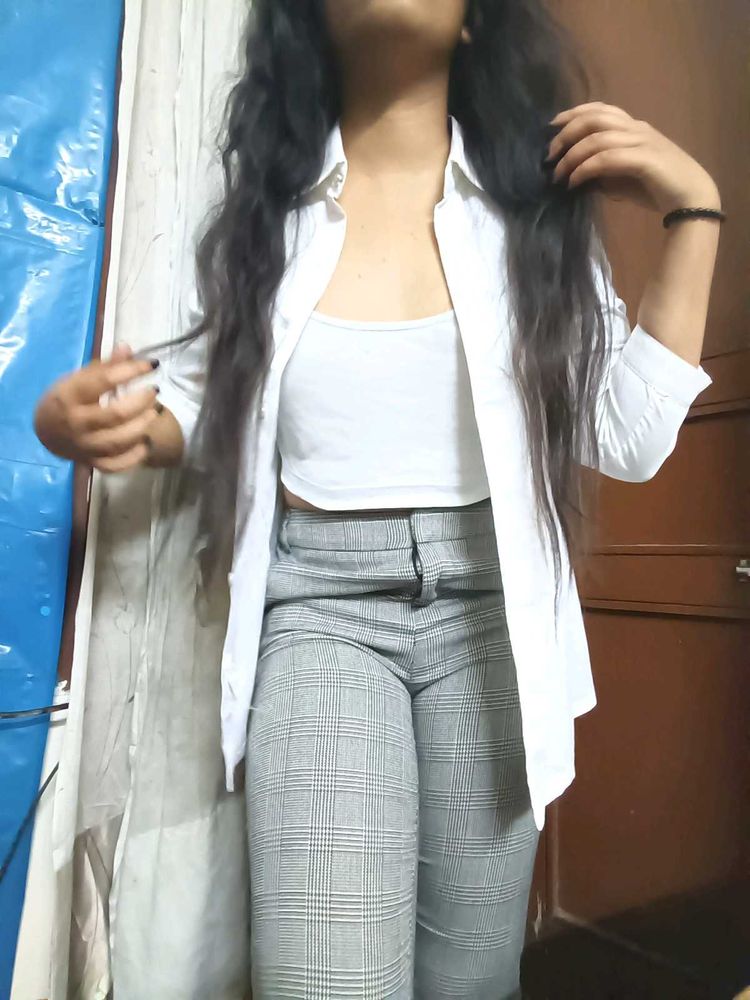 Checked Grey Formal Pants For Girls