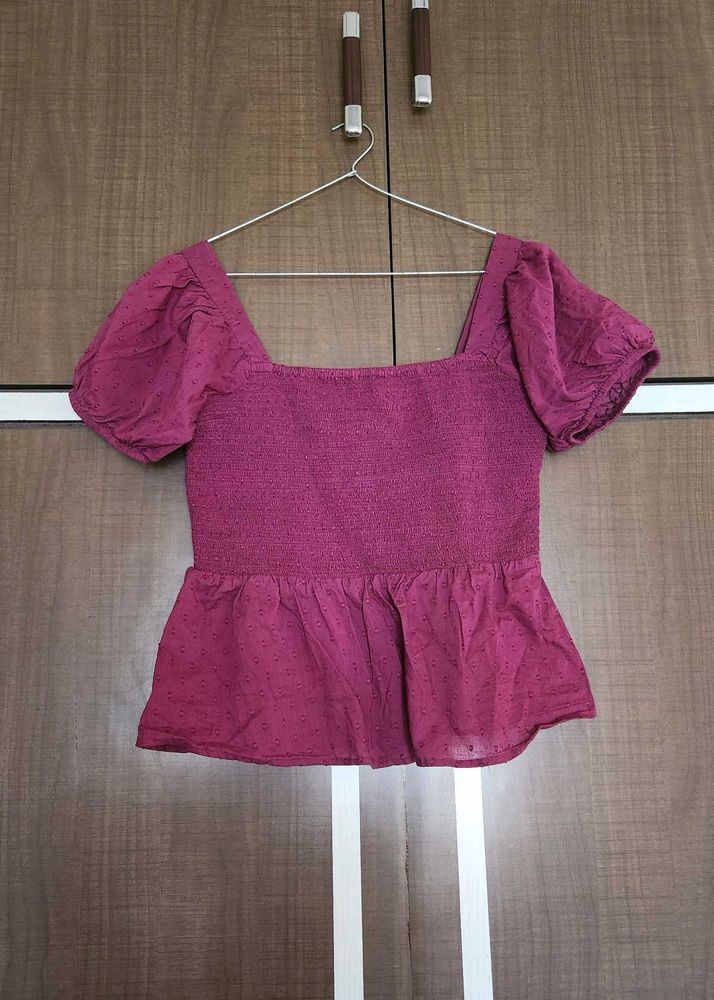 Burgundy Smocked Peplum Top