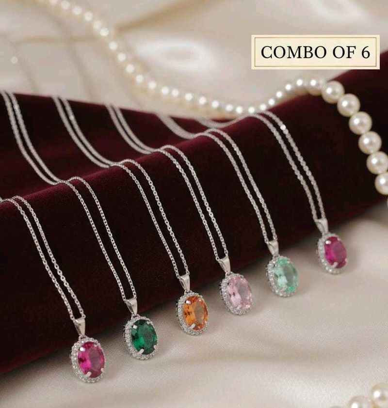 Gemstone Pendant Necklace Set of 6