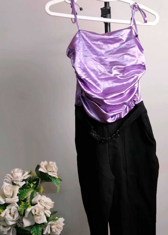 Purple Shimmer Cami &amp; Black Pants Jumpsuit