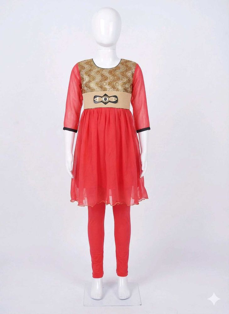 Girls' Red Party Dress with Leggings