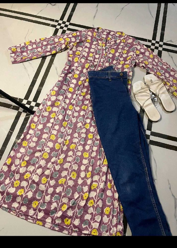 Floral Print Anarkali Kurta pant nd falt