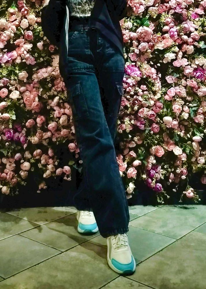 Charcoal High Waist Cargo Jeans For Women