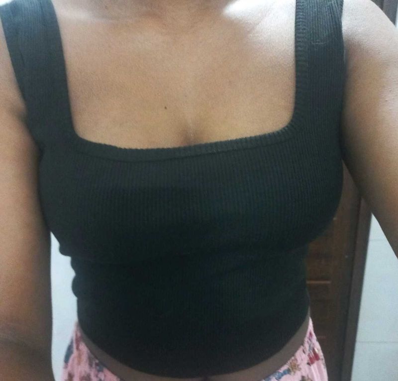 Black Square Neck Top