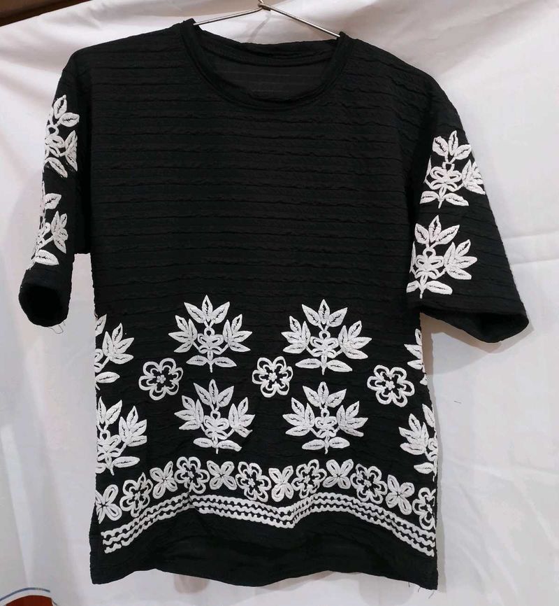 Black Embroidered T-shirt