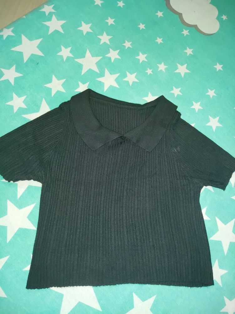 Black Polo Crop Top..