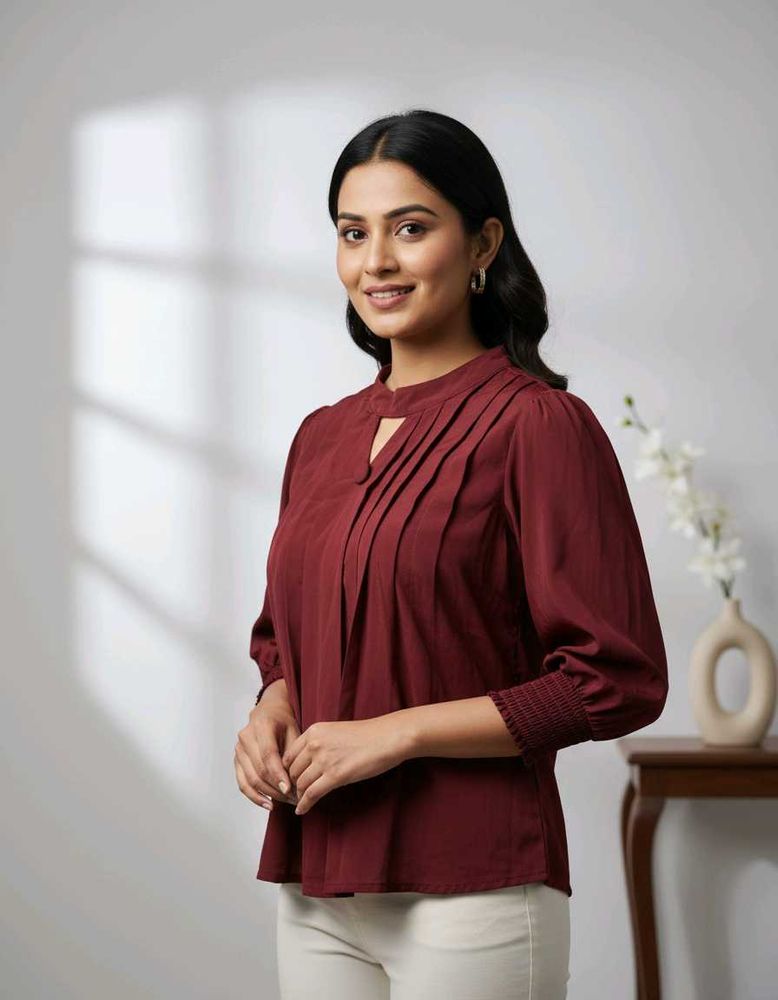 Maroon Top with Pleated Detail