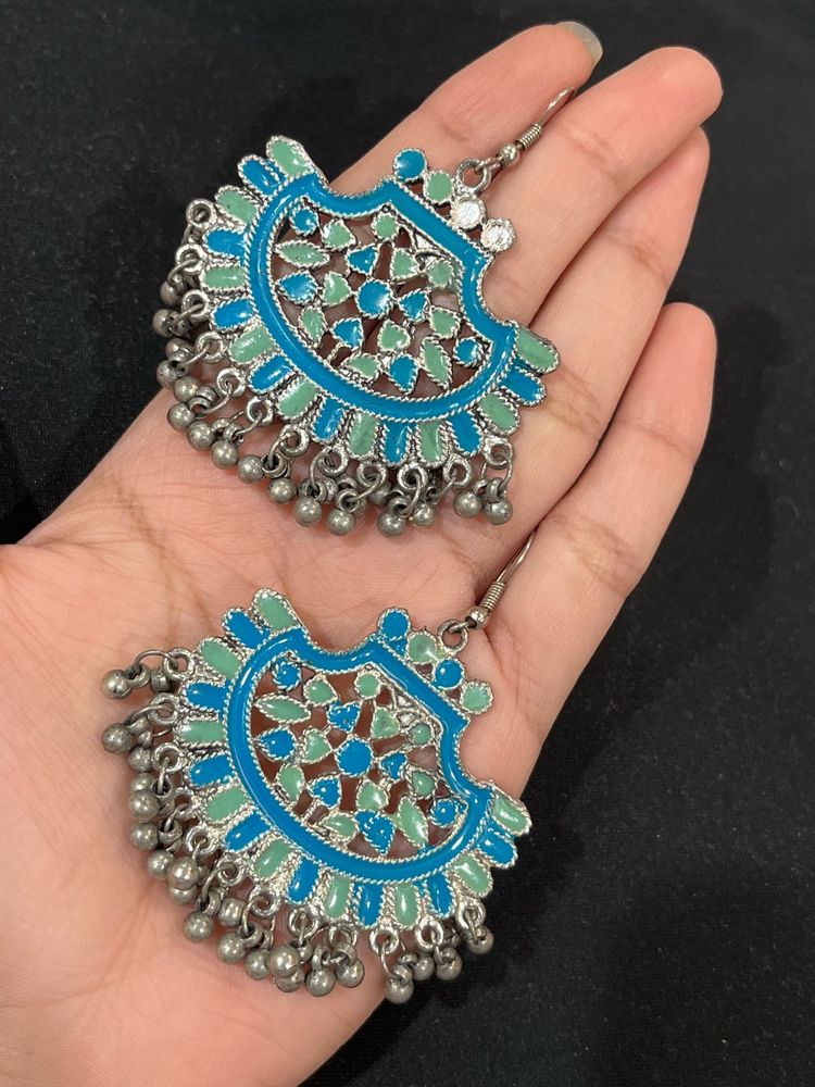 Oxidised Enamel Silver Plated Earrings
