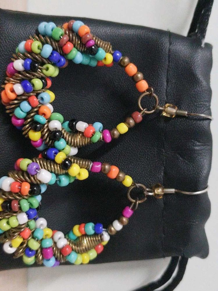 Multi Colour Bead Dangling Earrings