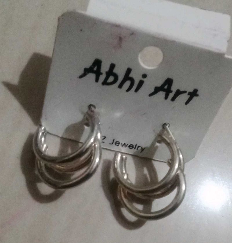 Silver Tone Triple Hoop Earrings