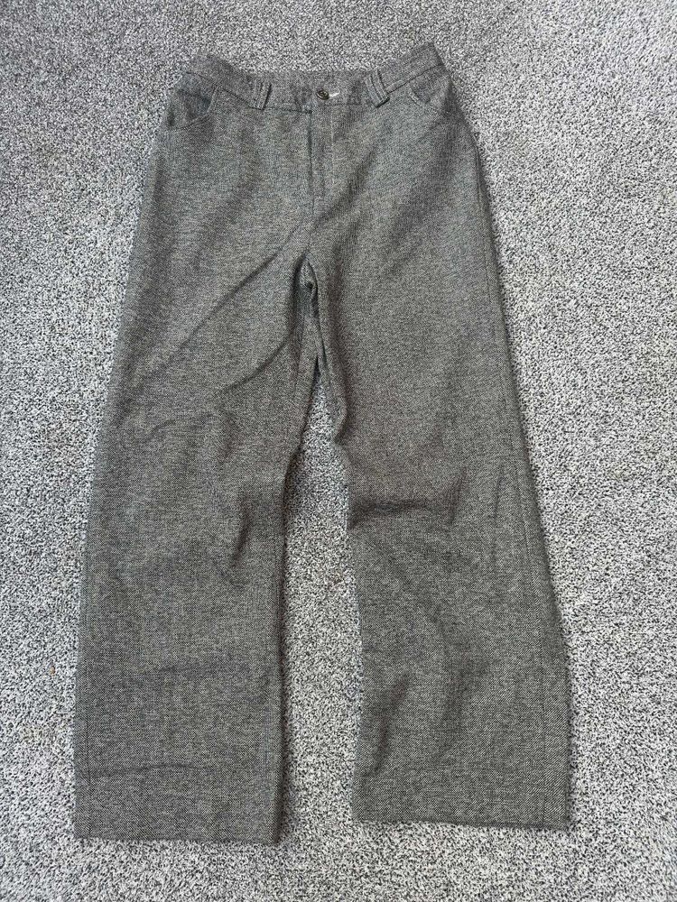 Gray Wide Leg Herringbone Pants