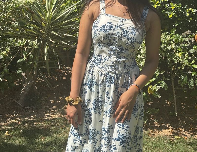 Square Neck Floral Corset Midi Dress