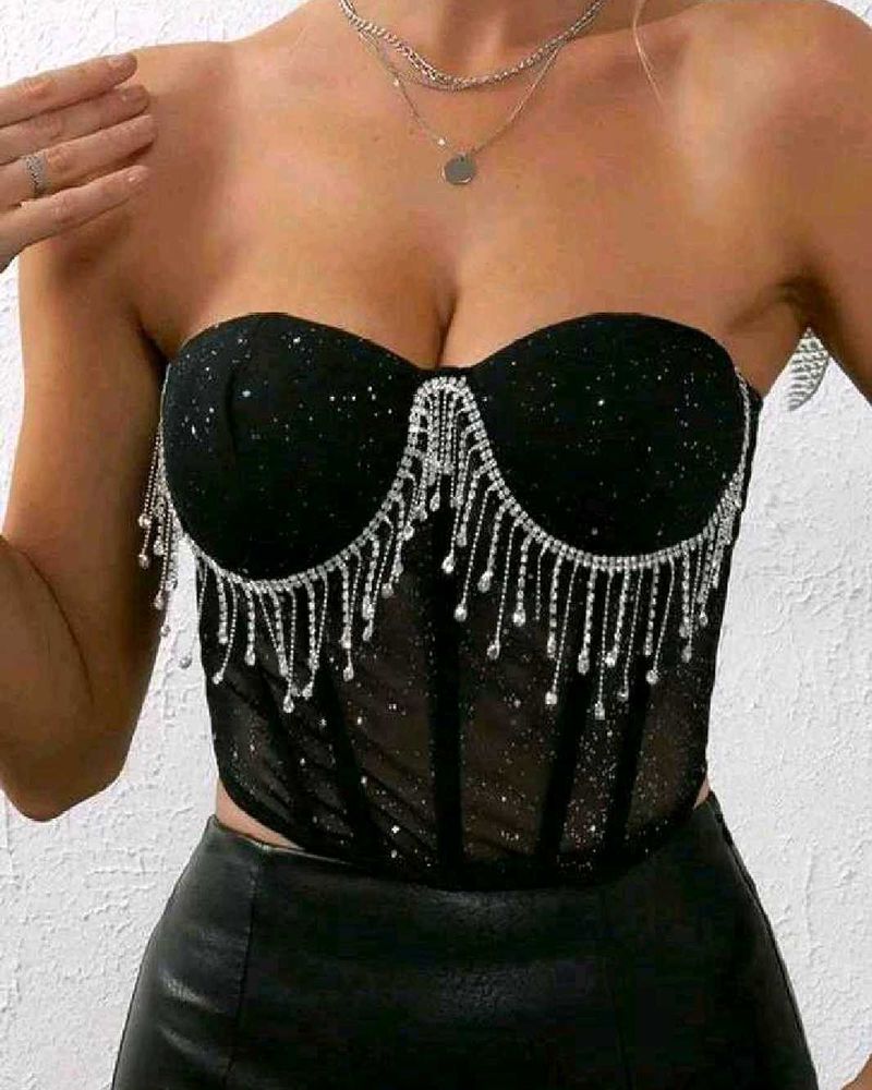 Brand New ( Urbanic)Black Sequined Mesh Corset Top