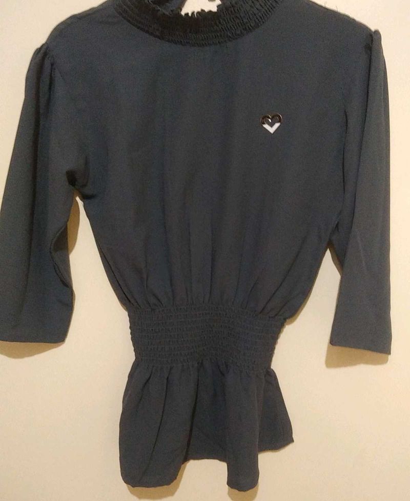 Elegant Gray Smocked Blouse