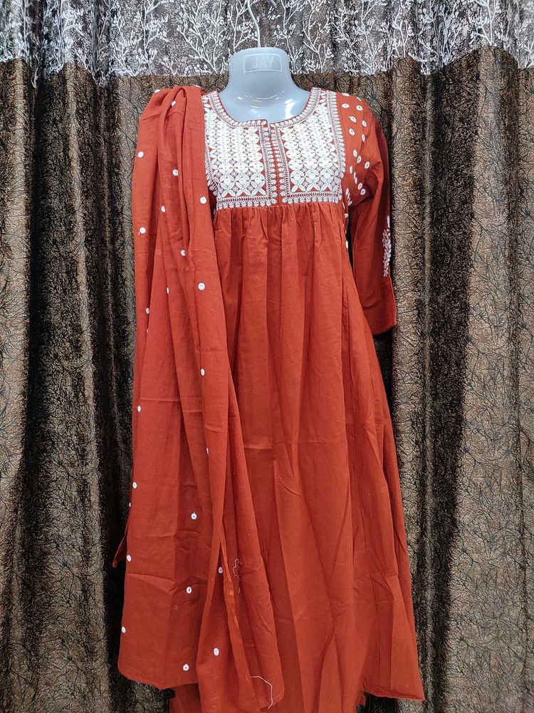 Elegant Embroidered 3 Piece Frock Suit Set