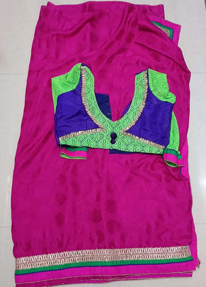 Pink Saree with contrast matching Blouse