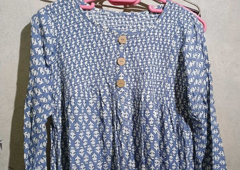 Blue &amp; White Print Tunic Top