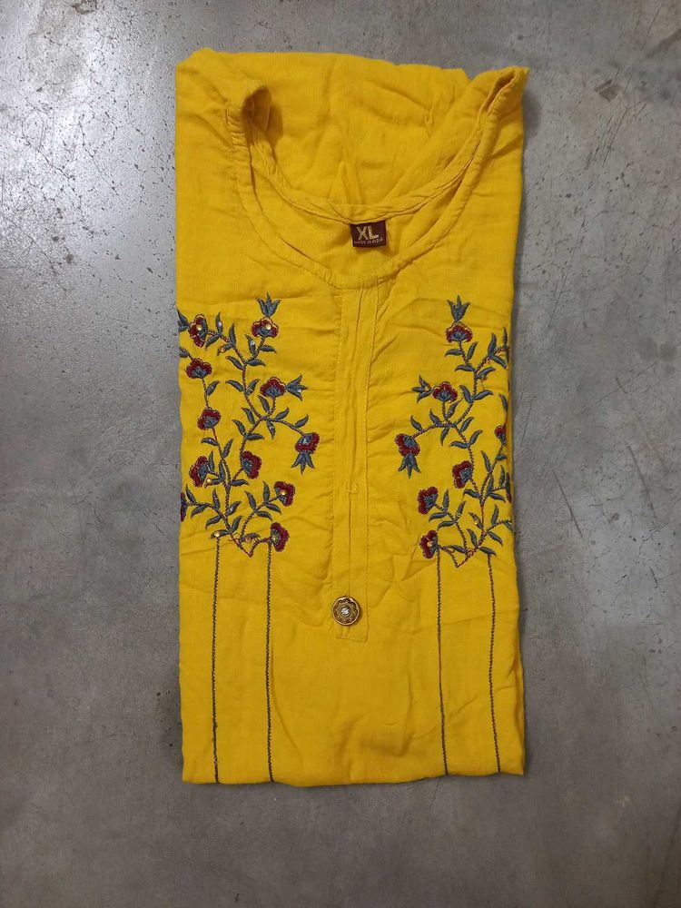 Yellow Embroidered Kurti - XL