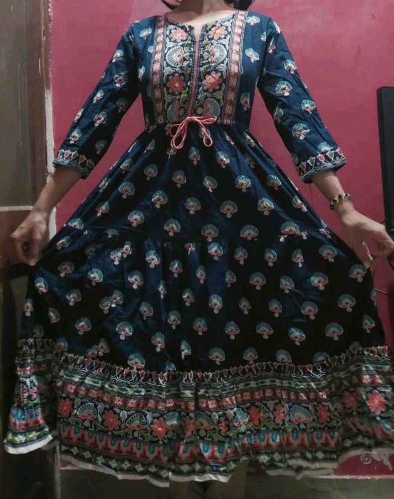 Floral Print Navy Blue Kurta