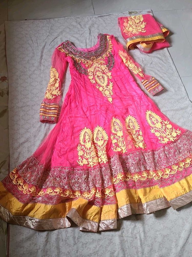 Pink Anarkali With Dupatta For Women