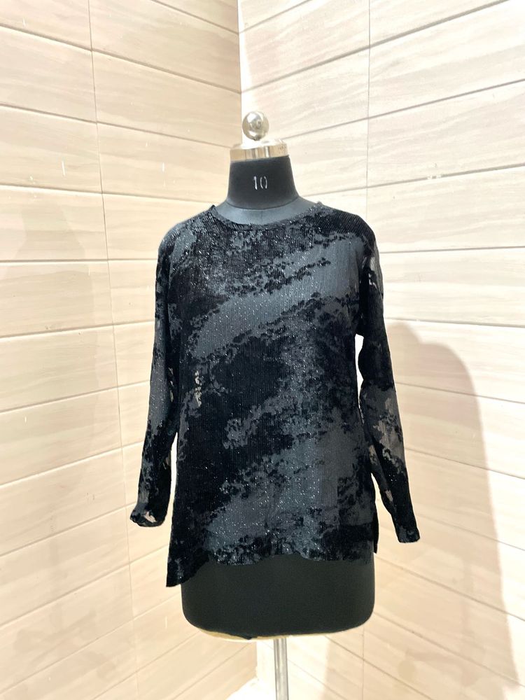 Party Black Velvet Abstract Print Top