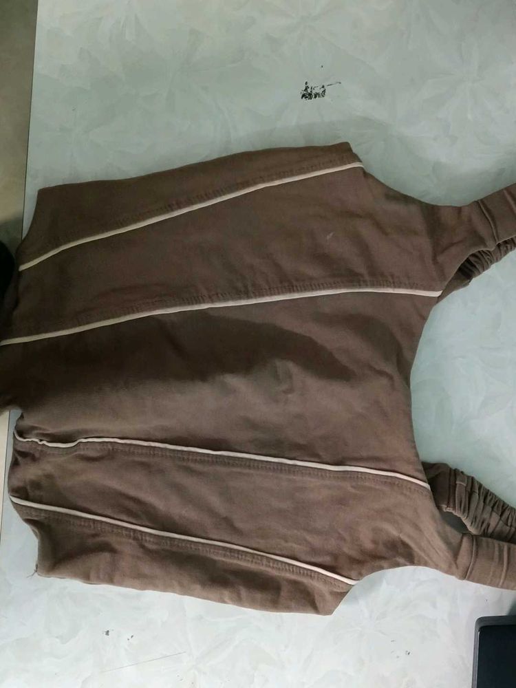 Brown Striped Casual Jacket