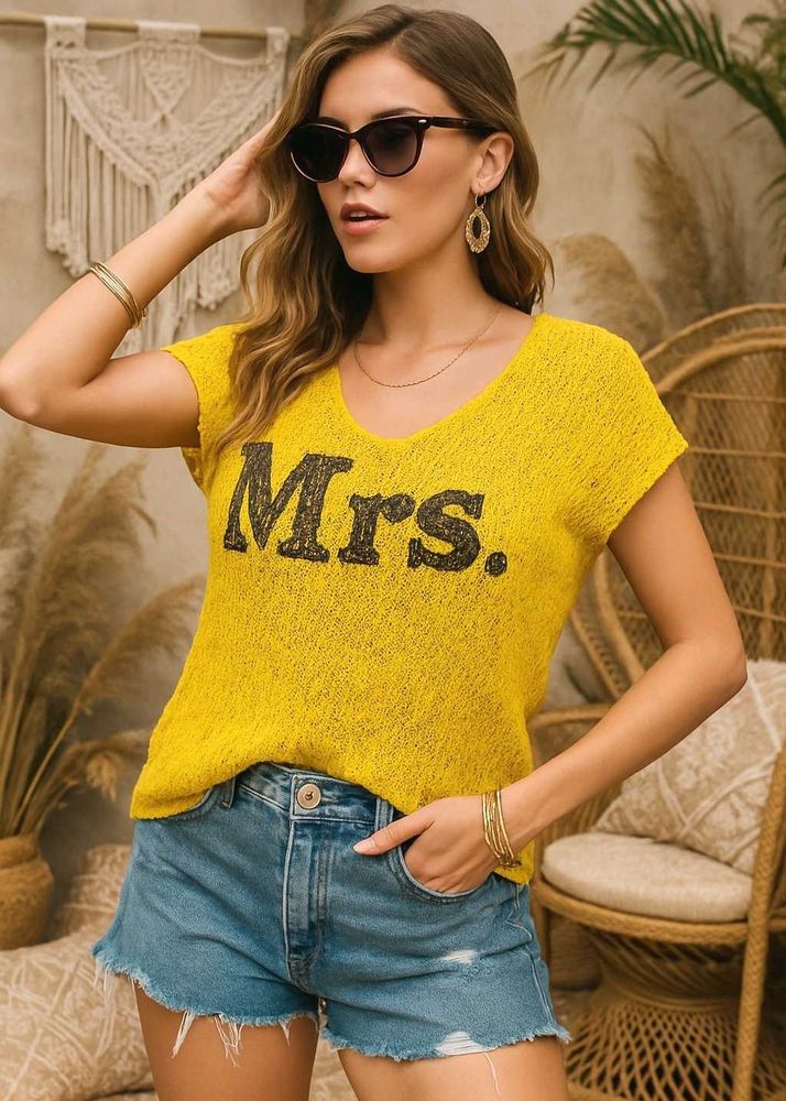 Pinterest Yellow Knit Top - &#39;Mrs&#39; Detail D