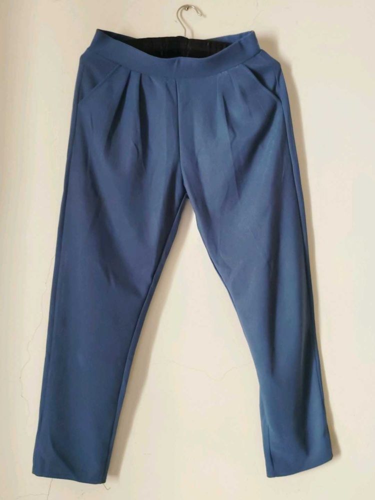 Blue Pleated Trousers