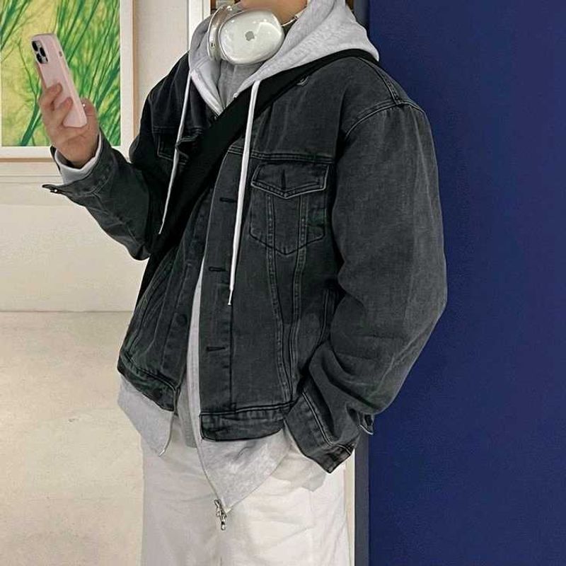 Vintage/Korean charcoal grey Denim Jacket