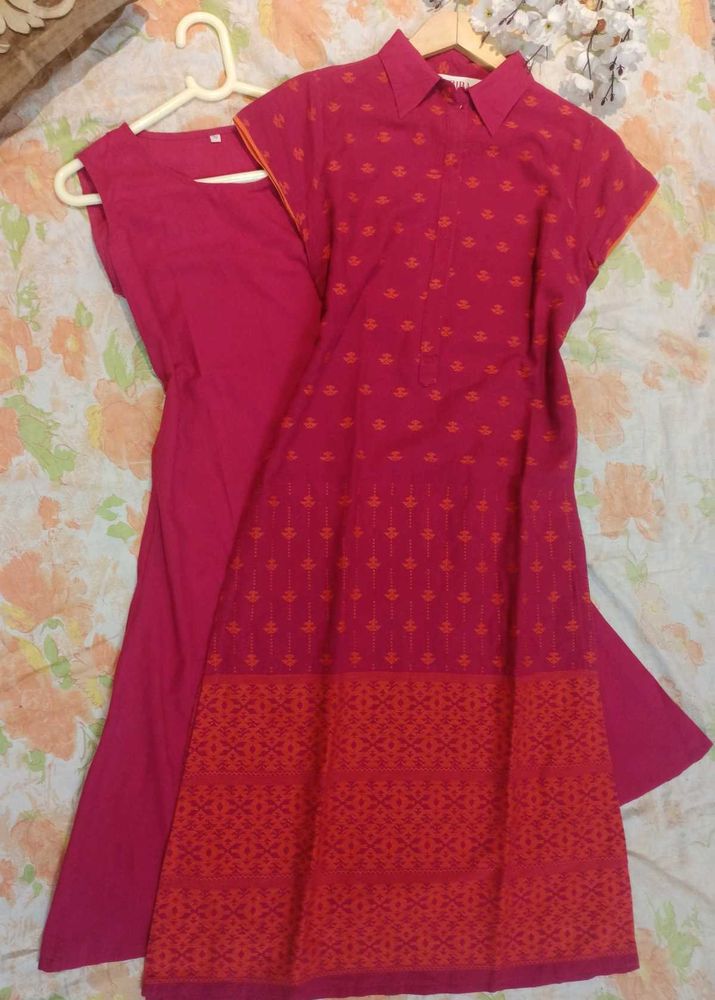 Pink And Orange 2 Layered Dress/Kurti, Size-XS