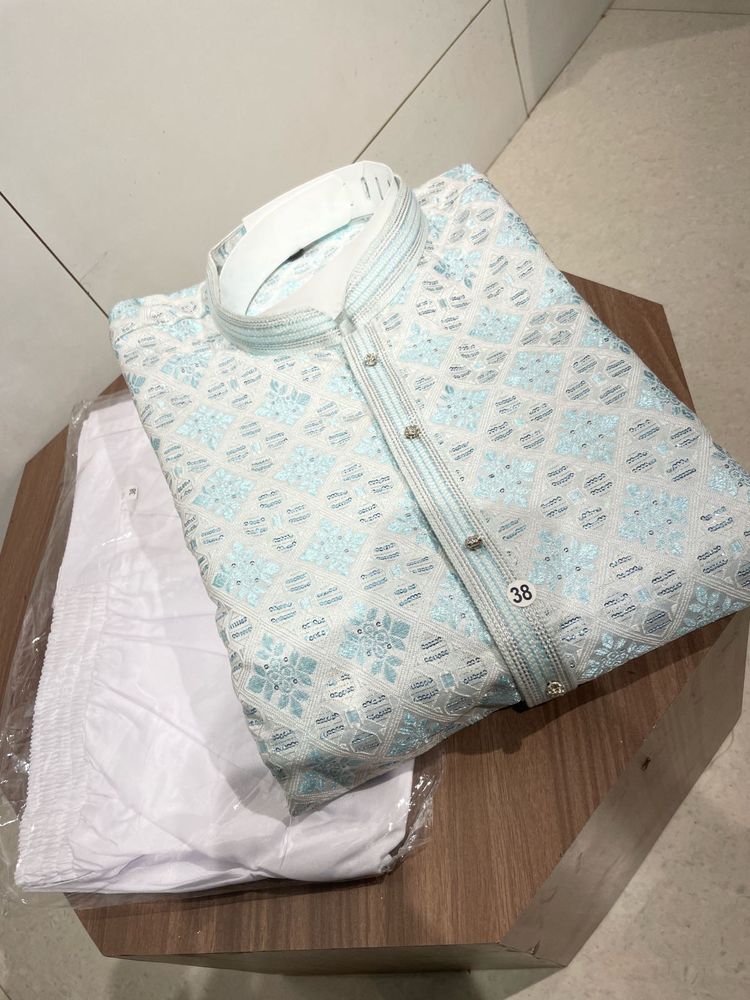 Elegant Light Blue Embroidered Kurta Pajama Set