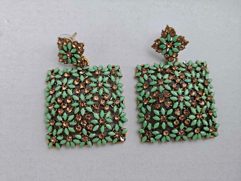 Statement Earrings - Green &amp; Bronze