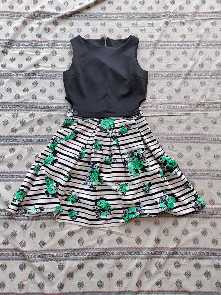 Striped Floral Fit &amp; Flare Dress
