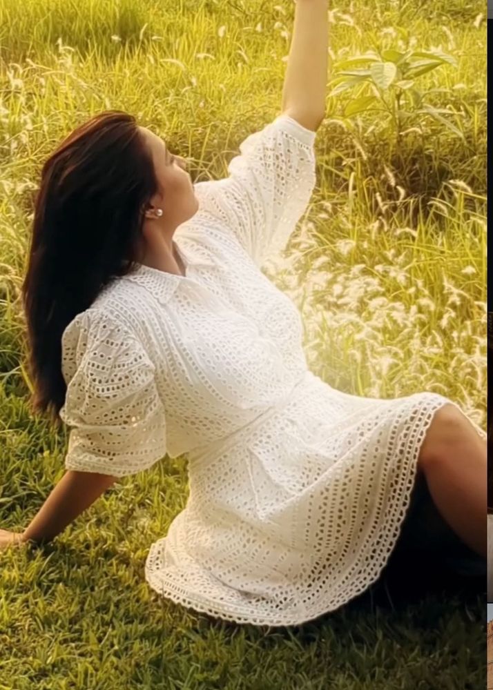 White Back tieup Dress