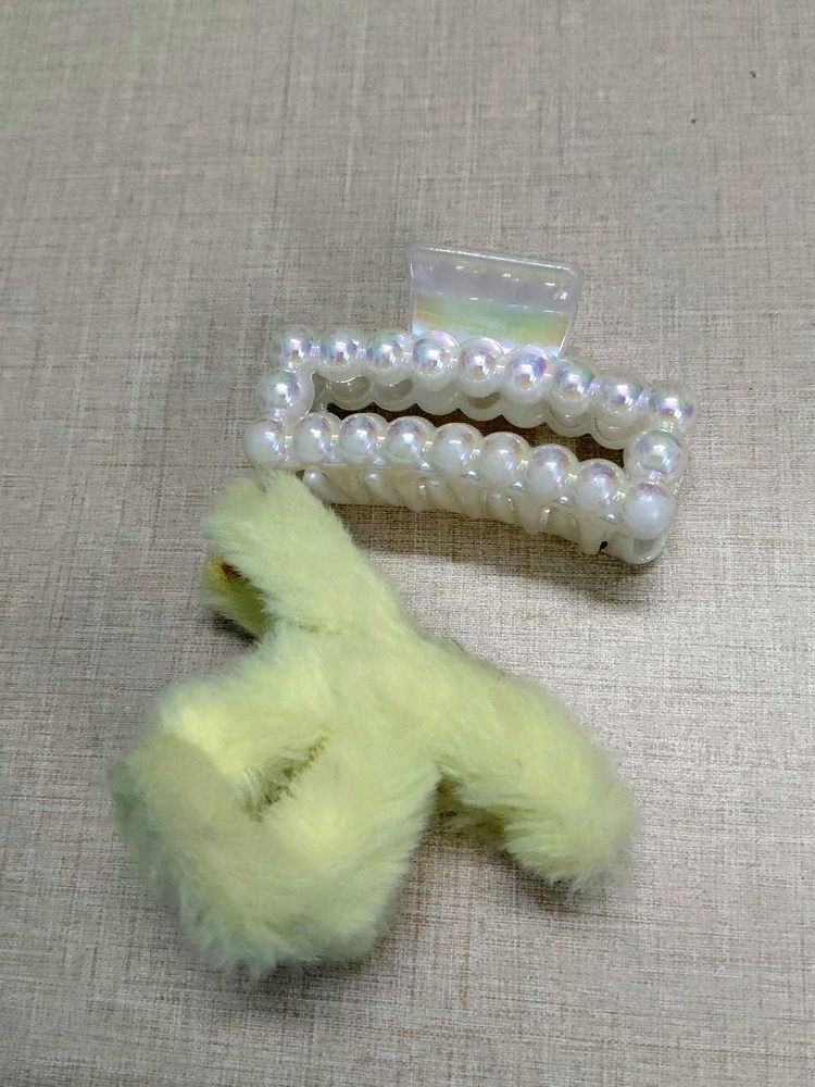 Pearl &amp; Fur Hair Claw Clip Set