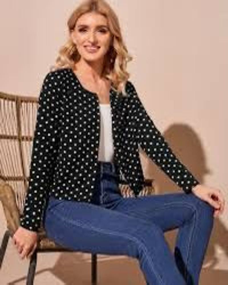 Black &amp; White Polka Dot Vintage Classic Cardigan