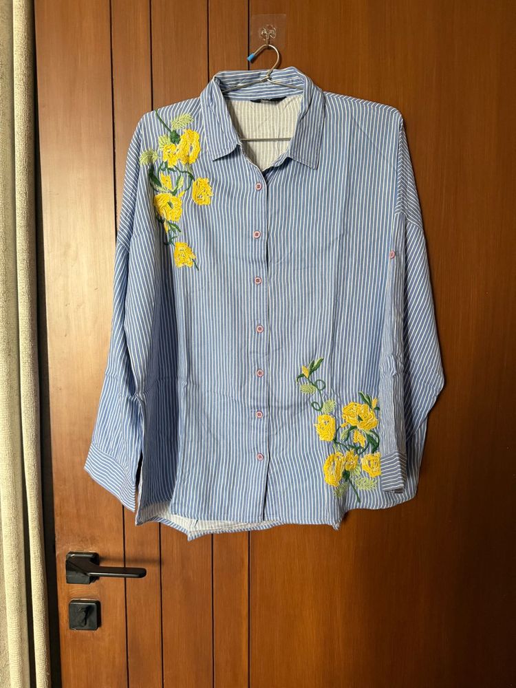 Blue Stripes Embroidered Shirt - XL