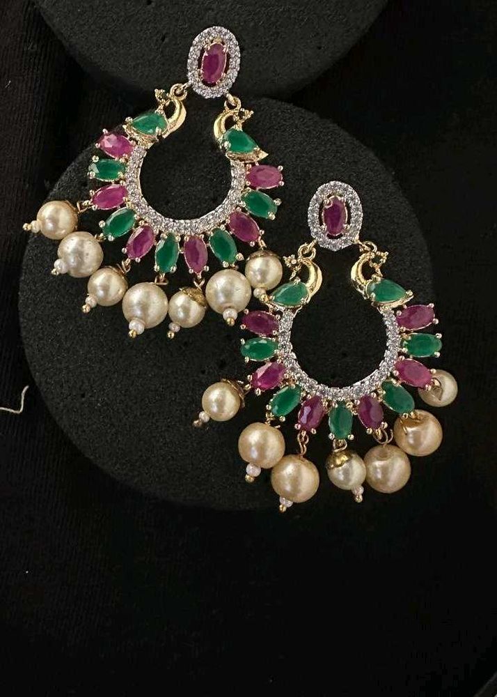 Pearl,Ruby and emerald dangle Earrings