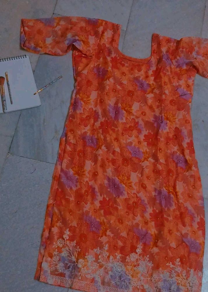 Organza Orange Floral Suit
