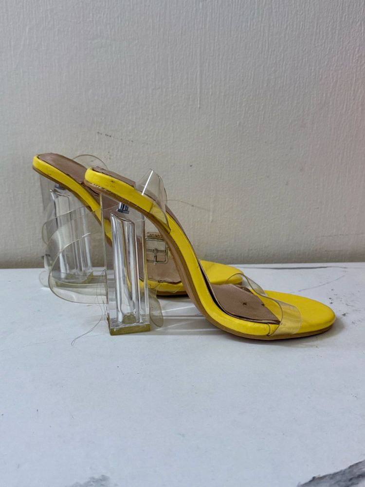 Yellow Heels with Clear Block Heel