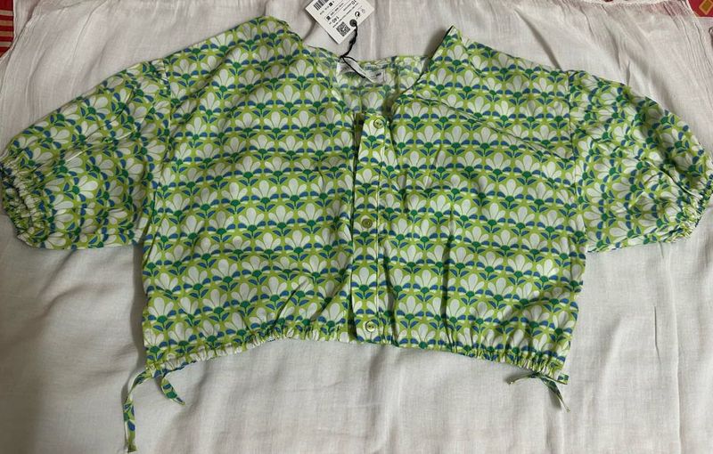 Green Patterned Crop Top