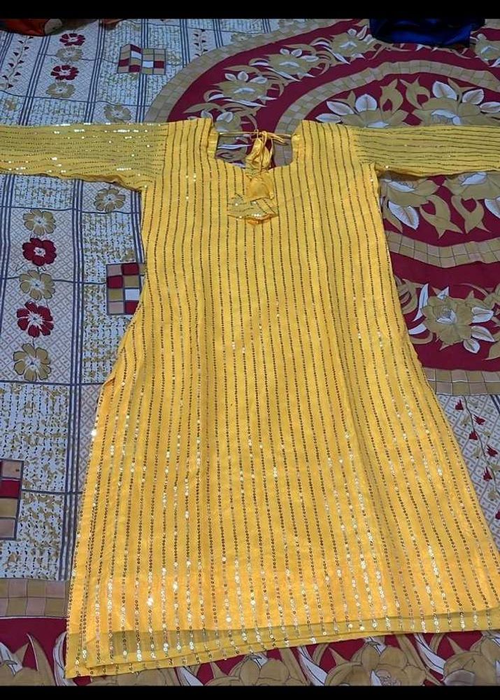 Yellow Sequin Kurti With Heavy Salwar