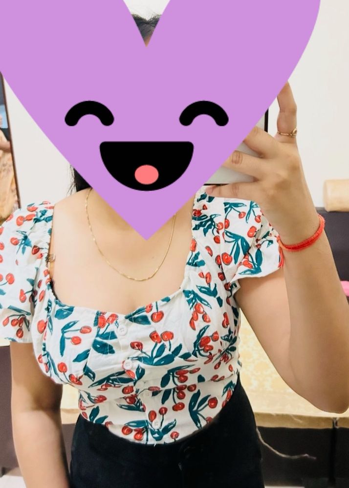 Beautiful White Cherry Printed Top