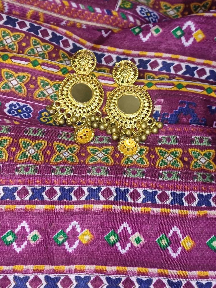 Gold Mirror Chandbali Earrings