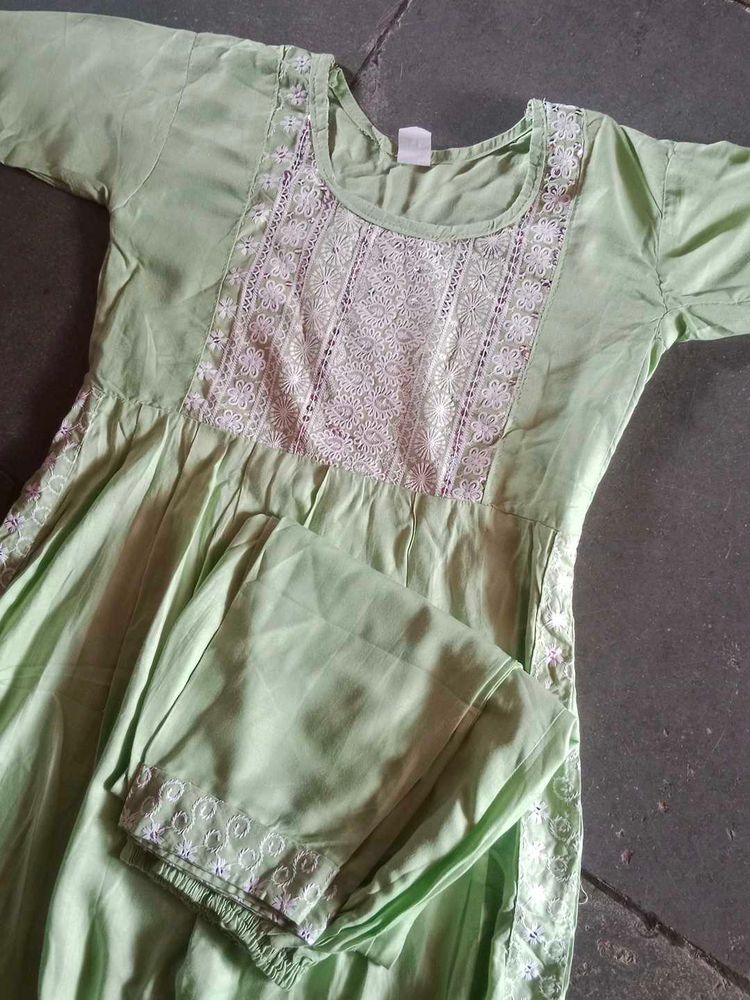 Green Embroidered Kurta Set
